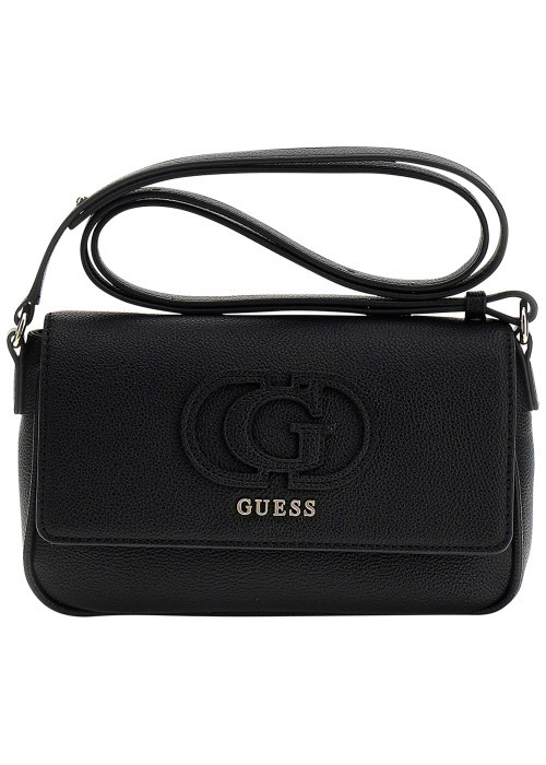 Sac à bandoulière noir uni muni d'une fermeture à rabat avec pression