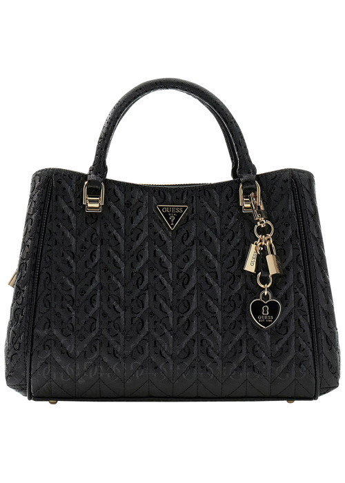 Sac porté mains noir avec imprimé monogramme et...