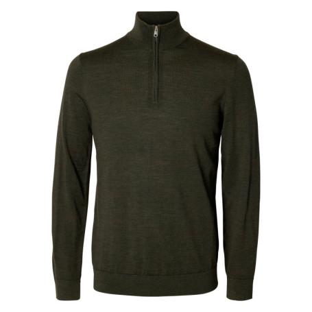 Pull en laine mérinos kaki à coupe droite...