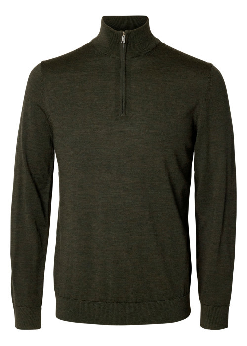 Pull en laine mérinos kaki à coupe droite...
