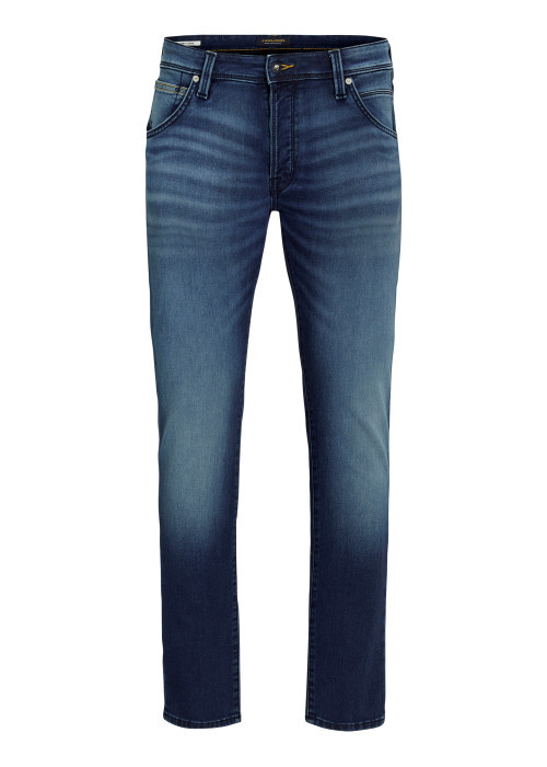 Jean indigo avec une coupe slim muni d'un zip...