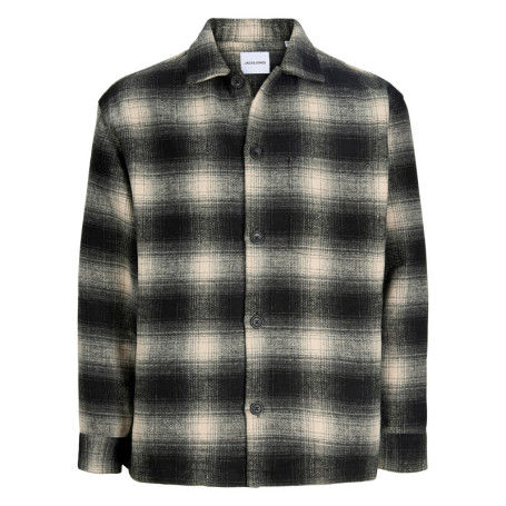 Chemise noire à carreaux avec une coupe droite...