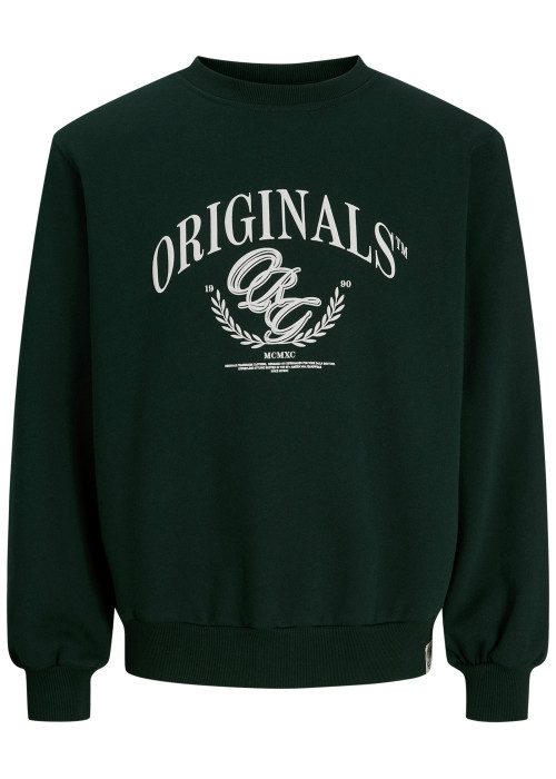 Sweat en coton mélangé vert à imprimé avec une coupe droite et un col rond