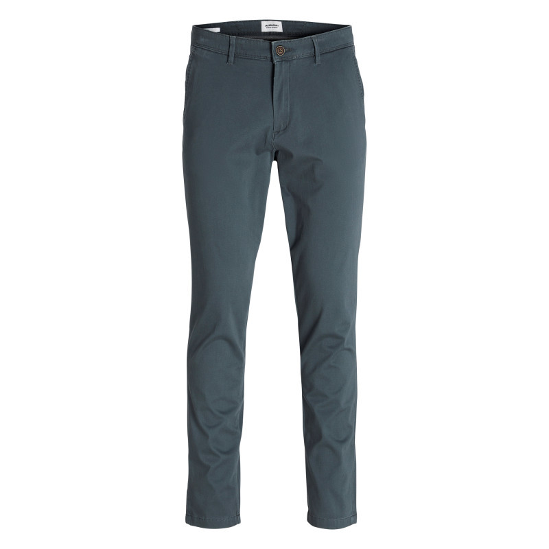 Premium - Pantalon Chino En Coton Ardoise Uni Avec Une Coupe Slim Et Une Taille Basse - Gris Foncé