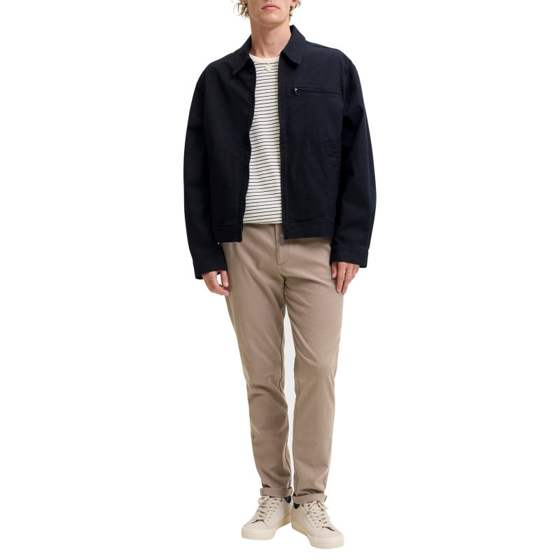 Premium - Pantalon Chino En Coton Beige Uni Avec Une Coupe Slim Et Une Taille Basse - Beige