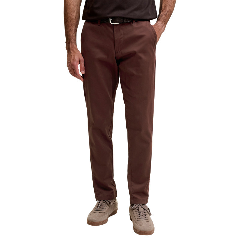 Premium - Pantalon Chino En Coton Bordeaux Uni Avec Une Coupe Slim Et Une Taille Basse - Rouge Foncé