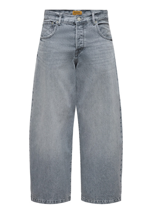Jean en coton gris avec une coupe wide leg muni d'un zip et d'un bouton