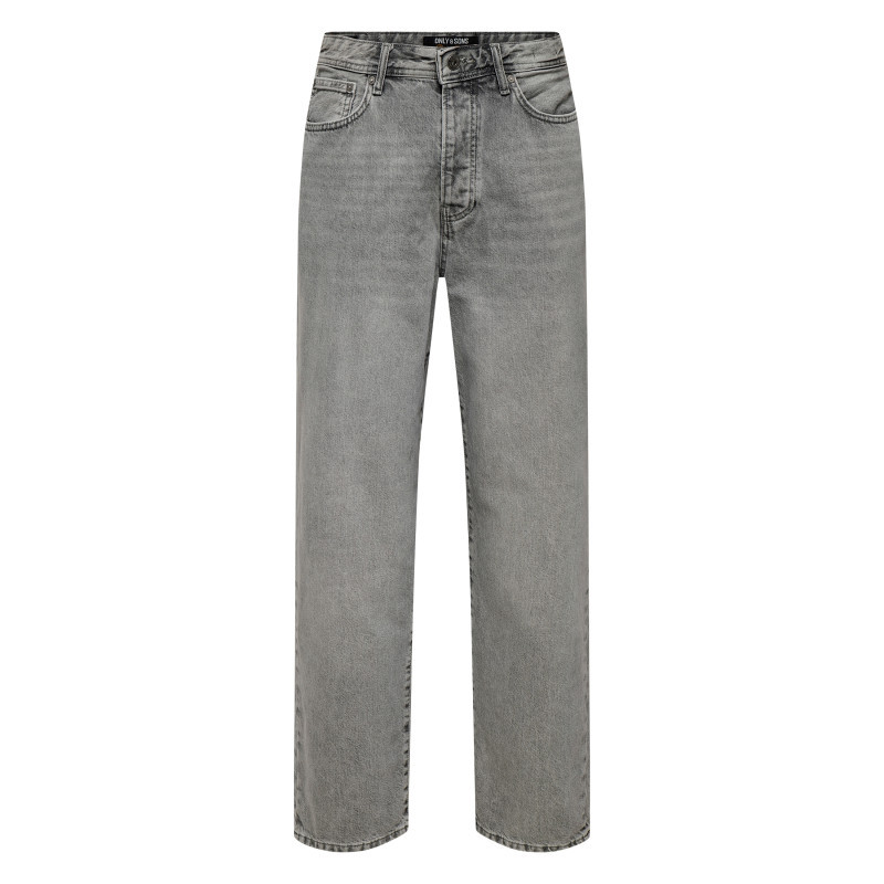 Only&sons - Jean Gris En Coton Avec Une Coupe Wide Leg Muni D'un Zip Et D'un Bouton - Gris Only&sons - Jean Gris En Coton Avec Une Coupe Wide Leg Muni D'un Zip Et D'un Bouton - Gris
