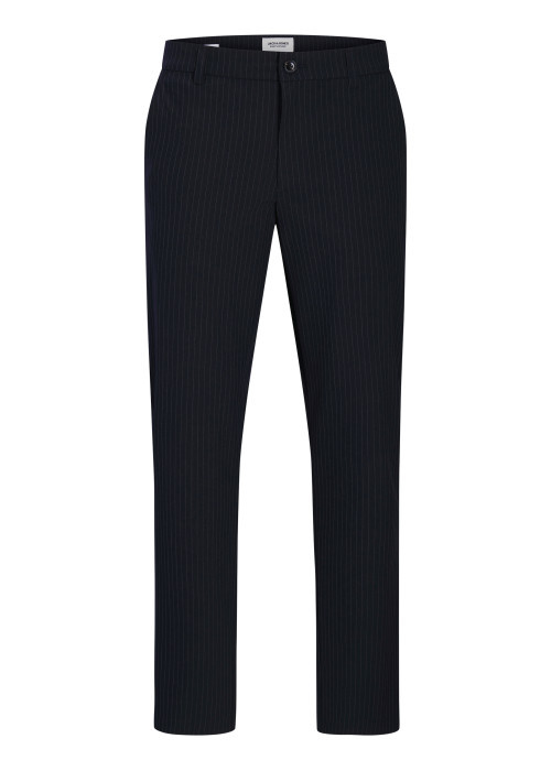 Pantalon chino marine à rayures blanches avec une coupe slim