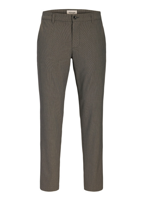 Pantalon chino taupe uni avec une coupe slim et des petits carreaux