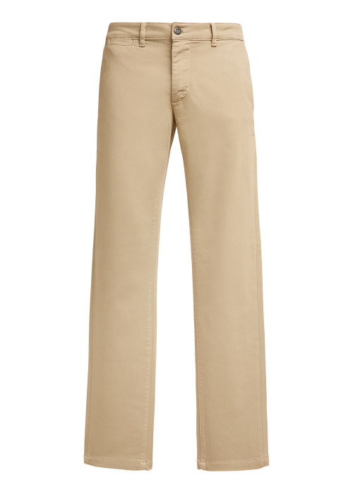 Pantalon beige uni avec une coupe flare muni...