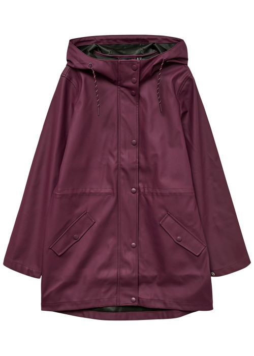 Imperméable ciré bordeaux à coupe droite pourvu...