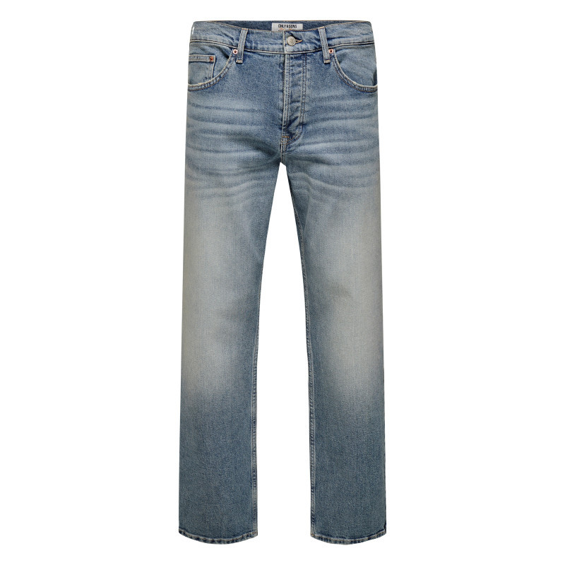 Only&sons - Jean Bleu En Coton Bleu Avec Une Coupe Droite Muni D'un Zip Et D'un Bouton - Bleu Only&sons - Jean Bleu En Coton Bleu Avec Une Coupe Droite Muni D'un Zip Et D'un Bouton - Bleu