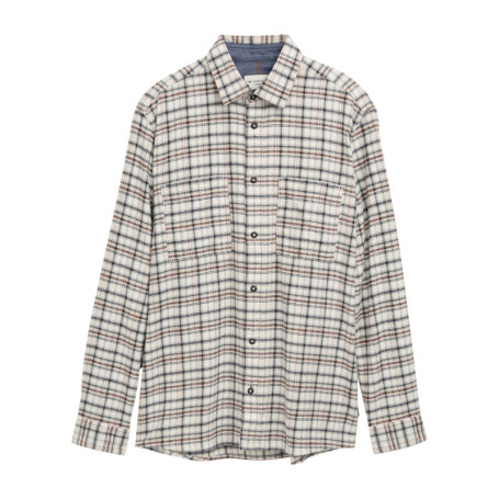 Chemise en coton beige à carreaux contrastés...