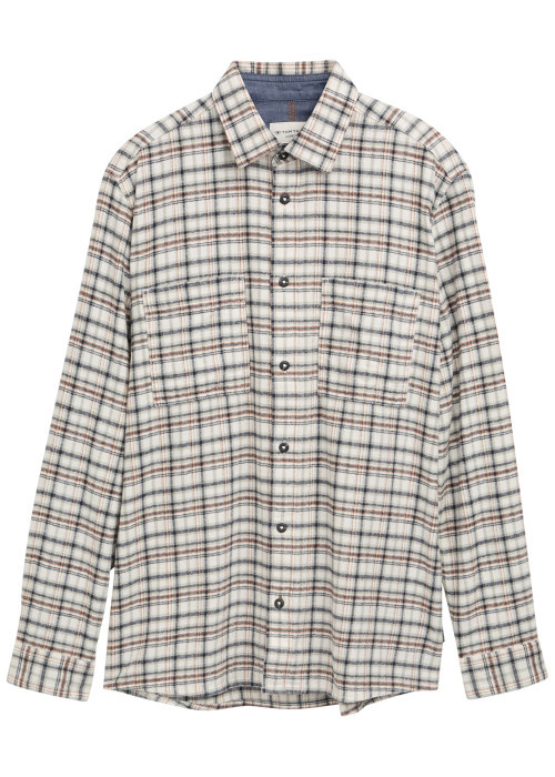 Chemise en coton beige à carreaux contrastés...