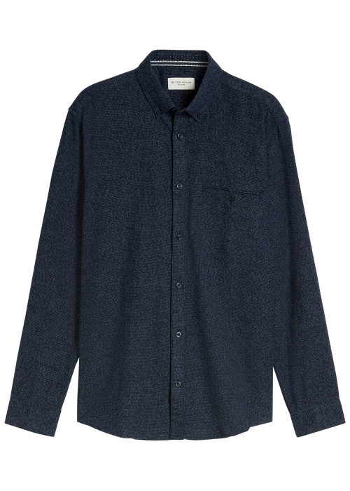Chemise en coton marine à coupe droite pourvue d'un col à revers
