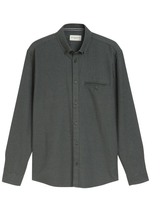 Chemise en coton kaki à coupe droite pourvue d'un col à revers