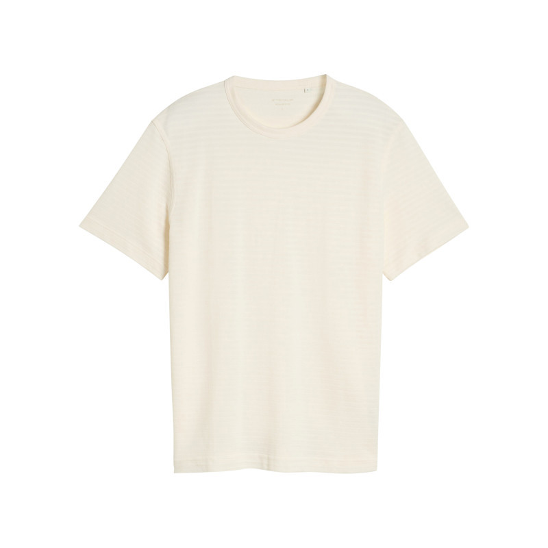 Tom Tailor - T-shirt En Coton écru à Coupe Droite Pourvu D'un Motif à Rayures - Beige Tom Tailor - T-shirt En Coton écru à Coupe Droite Pourvu D'un Motif à Rayures - Beige