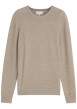 Thumbnail Pull en coton beige à coupe ajustée pourvu d'un col rond côtelé