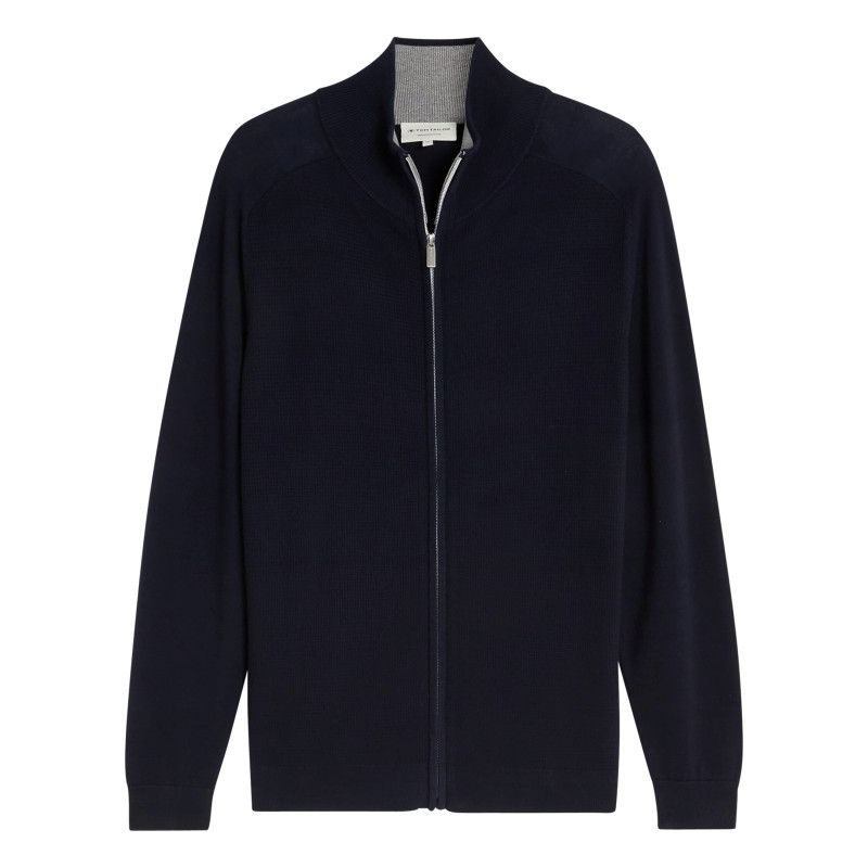 Tom Tailor - Gilet En Coton Marine à Coupe Ajustée Pourvu D'un Col Montant - Bleu Foncé