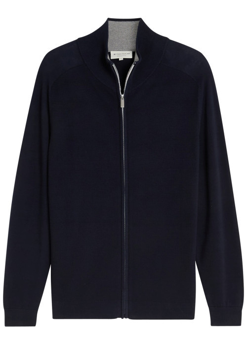 Gilet en coton marine à coupe ajustée pourvu d'un col montant