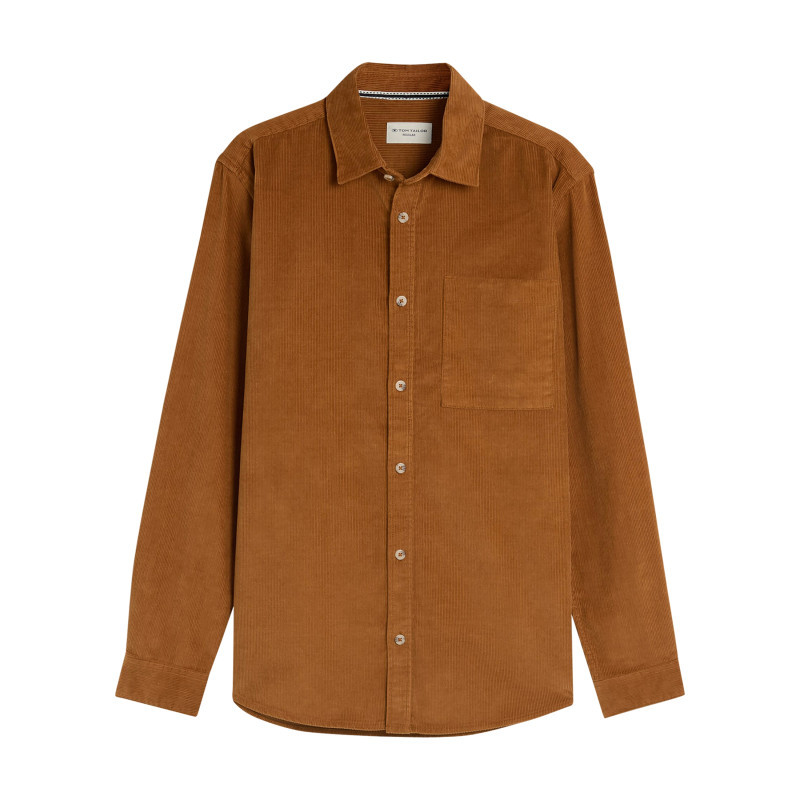 Tom Tailor - Surchemise En Coton Camel à Coupe Droite Pourvue D'un Col à Revers - Brun