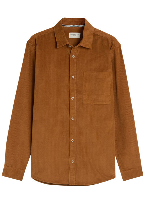 Surchemise en coton camel à coupe droite pourvue d'un col à revers
