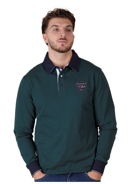 Polo en coton vert à imprimé avec une coupe droite et un col à revers