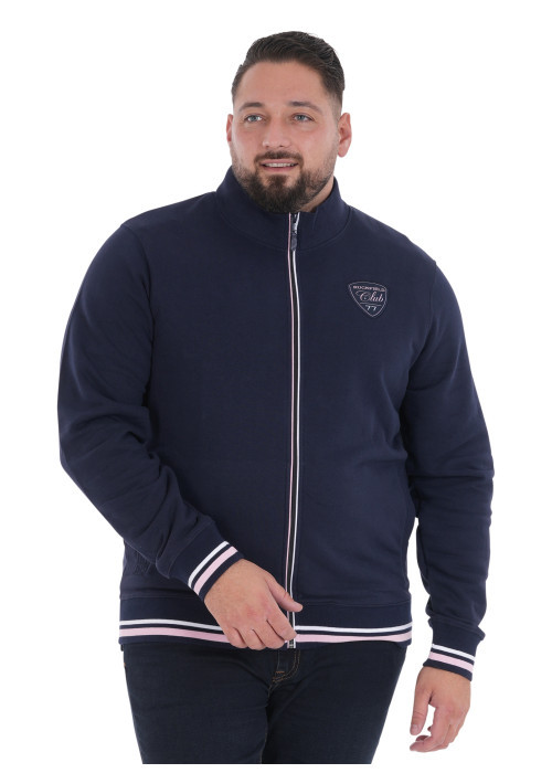 Sweat zippé en coton biologique mélangé marine...