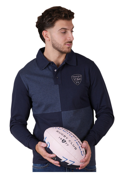 Polo en coton marine à motifs avec une coupe...