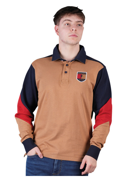 Polo en coton biologique camel à imprimé avec...