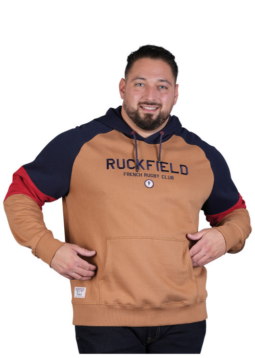 Sweat camel à imprimé avec une coupe droite et un col à capuche