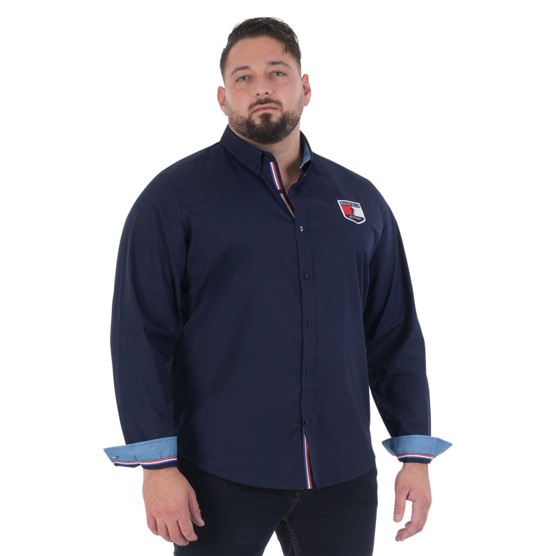 Ruckfield - Chemise En Coton Marine à Imprimé Avec Une Coupe Droite Et Un Col Boutonné - Bleu Foncé