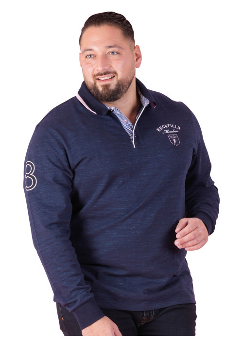 Polo indigo à imprimé avec une coupe droite et un col à revers avec boutons