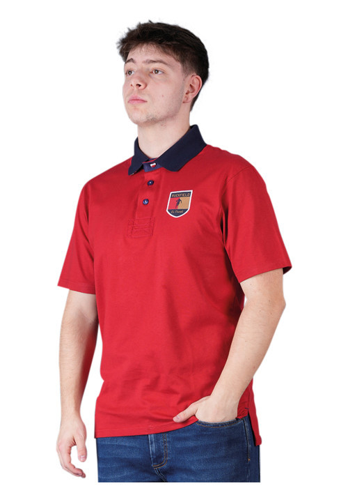 Polo en coton biologique rouge à imprimé avec...