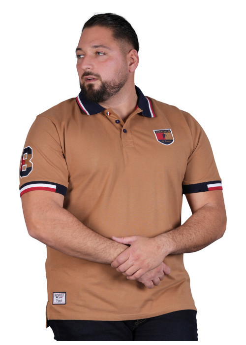 Polo en coton biologique camel à imprimé avec...