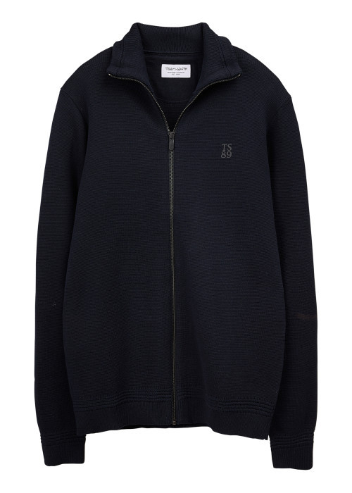 Gilet marine uni avec une coupe droite et un col montant zippé