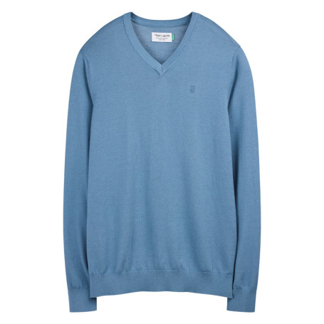 Pull bleu uni avec une coupe droite et des...