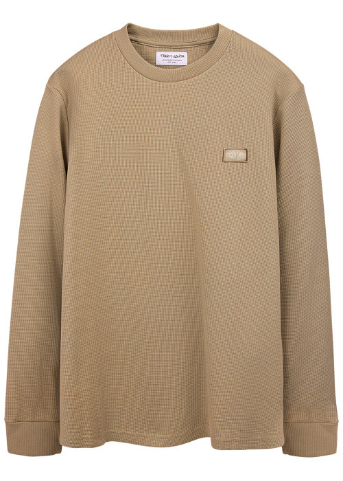 T-shirt beige uni avec une coupe droite et des manches longues