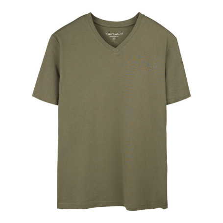 T-shirt kaki uni avec une coupe droite et des...