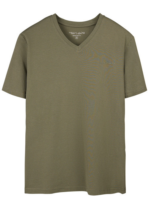 T-shirt kaki uni avec une coupe droite et des manches courtes
