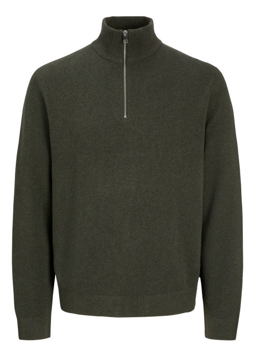 Pull en coton biologique kaki uni avec une coupe droite