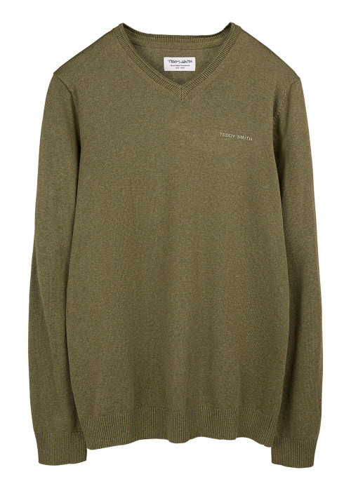 Pull kaki uni avec une coupe droite et des...