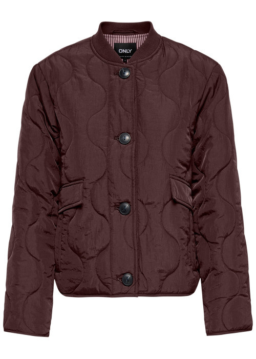Blouson marron uni avec une coupe droite et un col montant