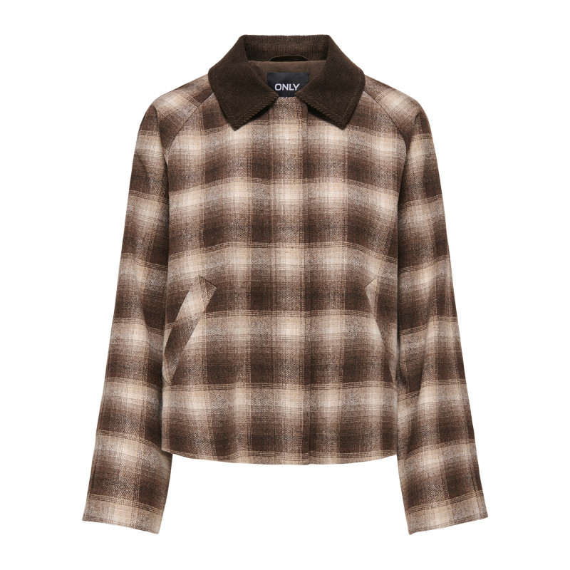 Only - Manteau Marron à Carreaux Avec Une Coupe Droite Et Un Col à Revers - Marron