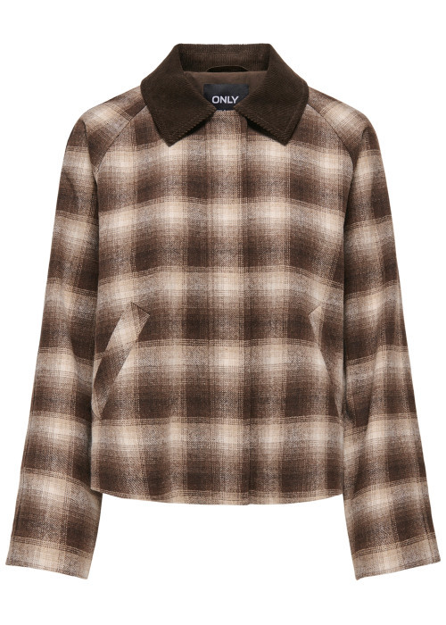 Manteau marron à carreaux avec une coupe droite...