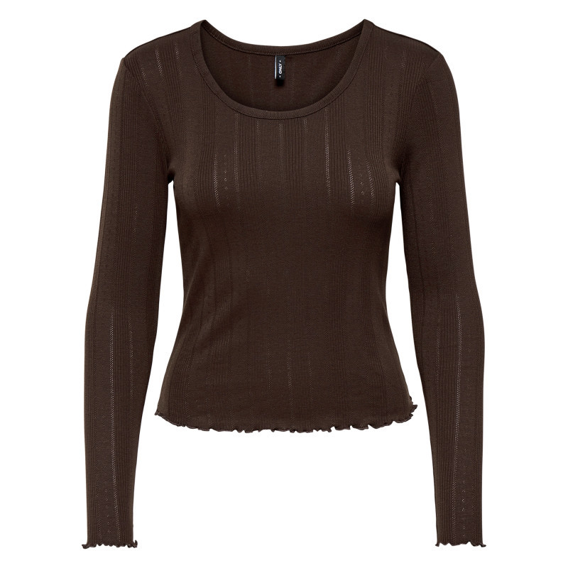 Only - Top Marron Uni Avec Une Coupe Ajustée Et Des Manches Longues - Marron