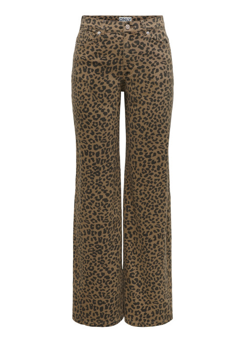 Pantalon 5 poches en coton à motifs léopard avec une coupe bootcut
