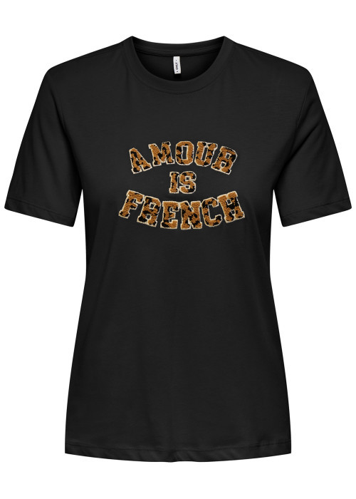 T-shirt en coton biologique noir imprimé avec...