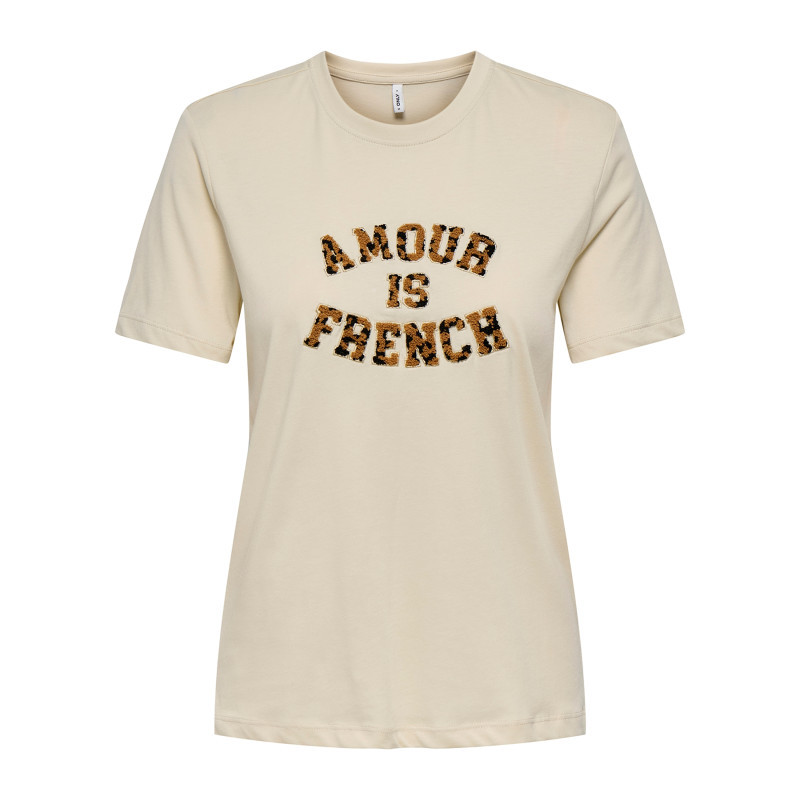 Only - T-shirt En Coton Biologique Beige Imprimé Avec Une Coupe Droite - Beige